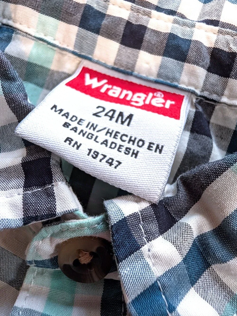 Wrangler Blue Plaid Cotton Woven Collared One-Piece Bodysuit 24M Short Sleeve